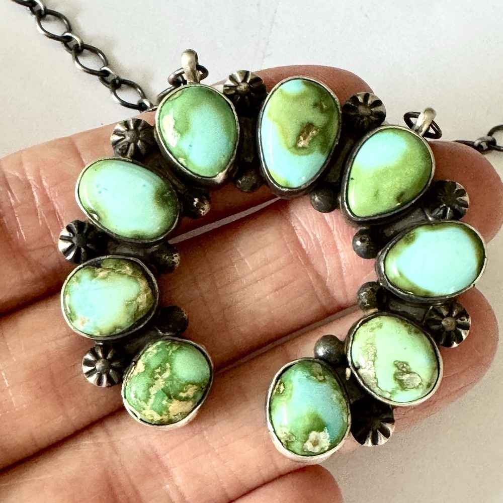 Navajo Naja Necklace Turquoise 18" Skeets Sterling Adjustable Squash on Chain - Picture 3 of 8